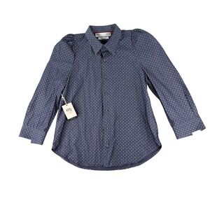 KMJ Daisy Demi Fit Women's Medium Shirt Blue Paisley Made in USA NWT